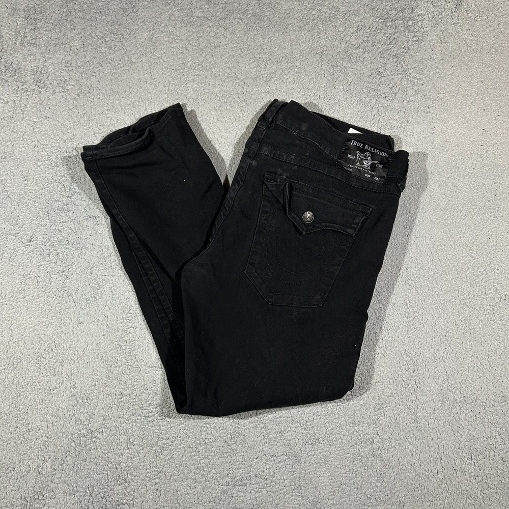True Religion Ricky Relaxed Straight Jeans Mens 40 Black Wash Denim #3748